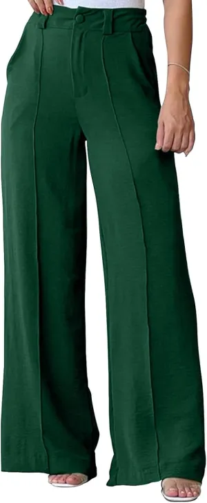 Womens Causal Loose Lounge Pants Elastic High Waisted Flowy Trousers Wide Leg Long Palazzo Pants with Pockets
