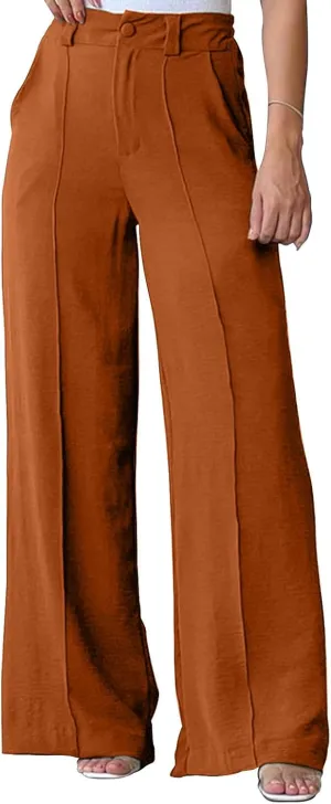 Womens Causal Loose Lounge Pants Elastic High Waisted Flowy Trousers Wide Leg Long Palazzo Pants with Pockets