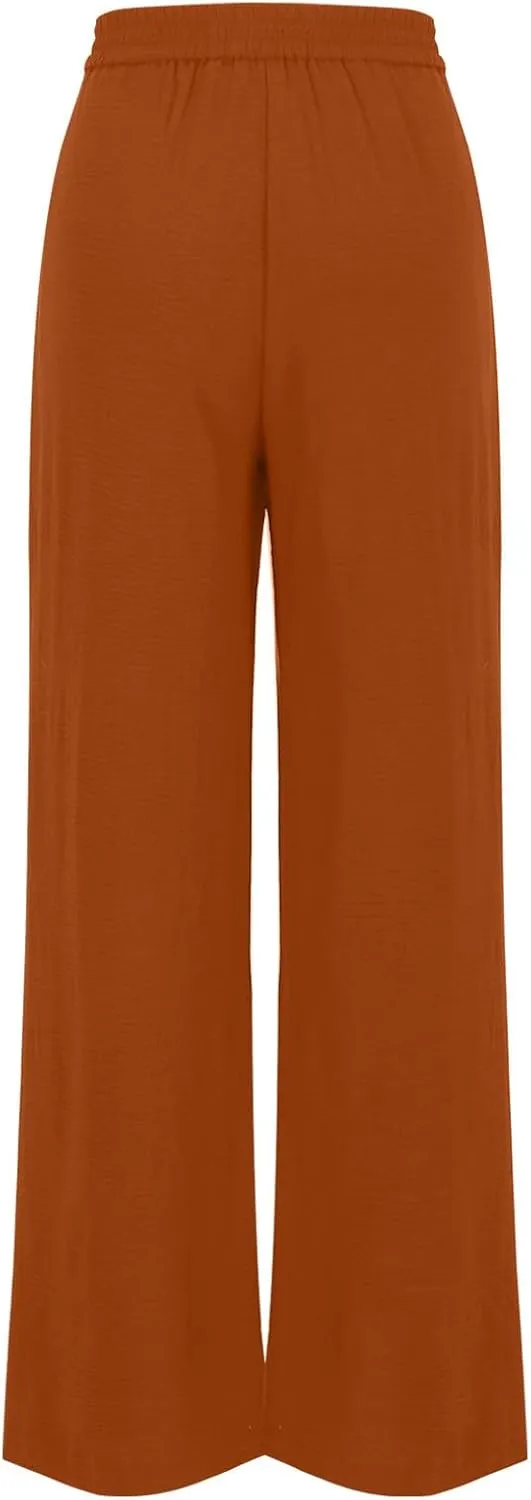 Womens Causal Loose Lounge Pants Elastic High Waisted Flowy Trousers Wide Leg Long Palazzo Pants with Pockets