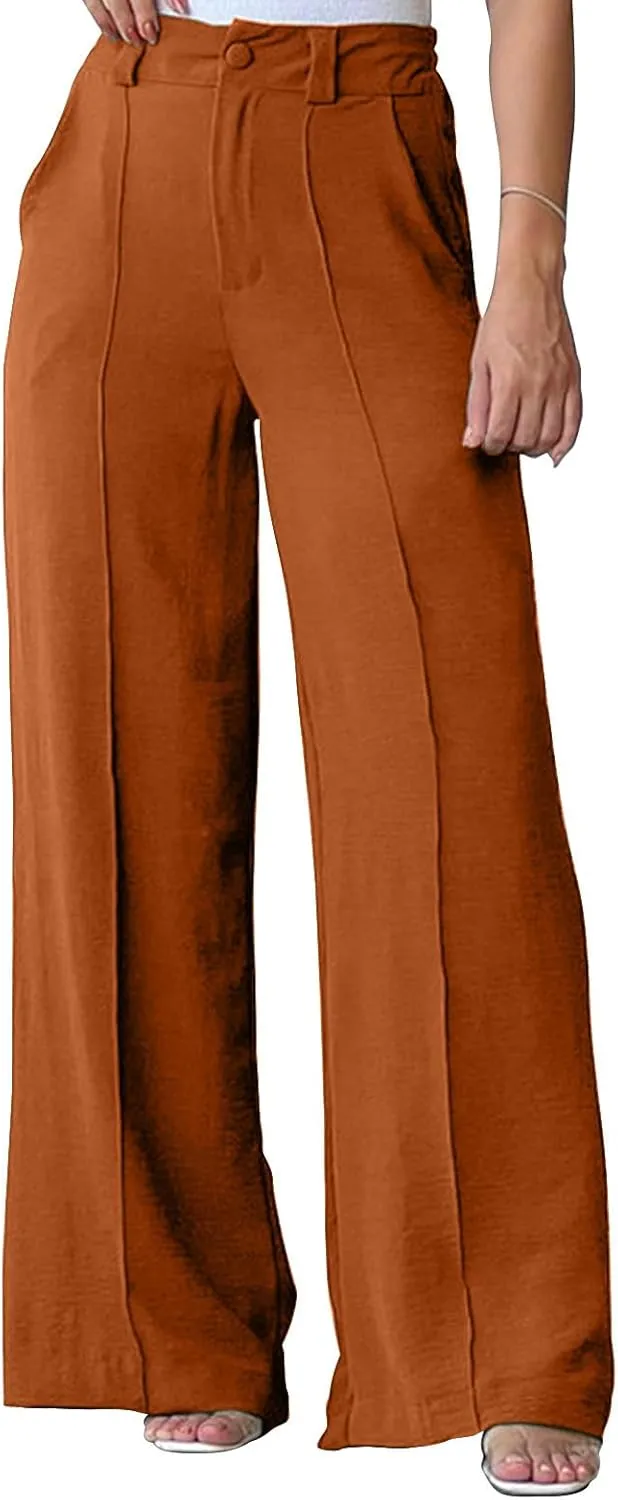 Womens Causal Loose Lounge Pants Elastic High Waisted Flowy Trousers Wide Leg Long Palazzo Pants with Pockets