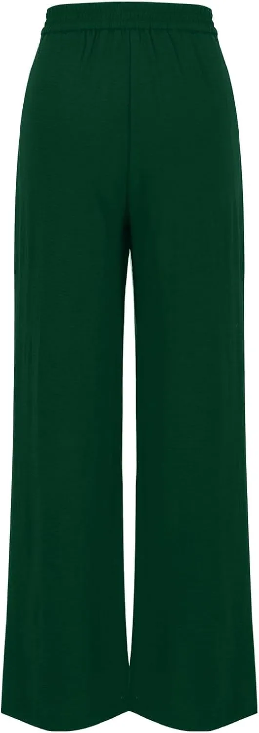 Womens Causal Loose Lounge Pants Elastic High Waisted Flowy Trousers Wide Leg Long Palazzo Pants with Pockets