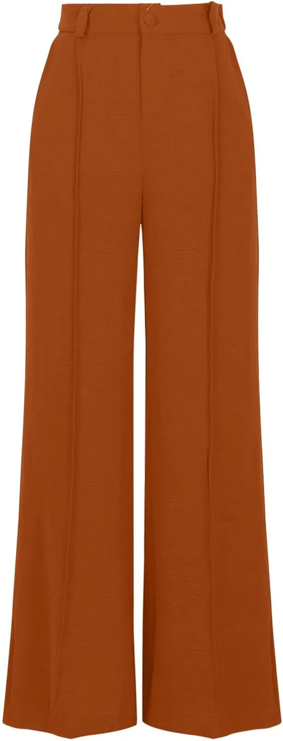 Womens Causal Loose Lounge Pants Elastic High Waisted Flowy Trousers Wide Leg Long Palazzo Pants with Pockets