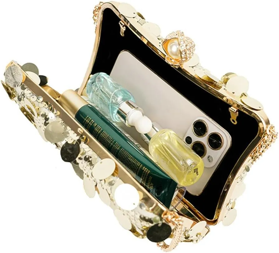 Womens Chic Evening Clutch Bag Y2k Sparkly Glitter Sequin Purse Small Totes Handbag Satchel Dinner Party Wedding