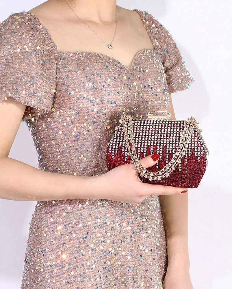 Womens Chic Evening Clutch Purse Shiny Rhinestone Totes Shoulder Crossbody Bag Handbag with Chain Dinner Wedding