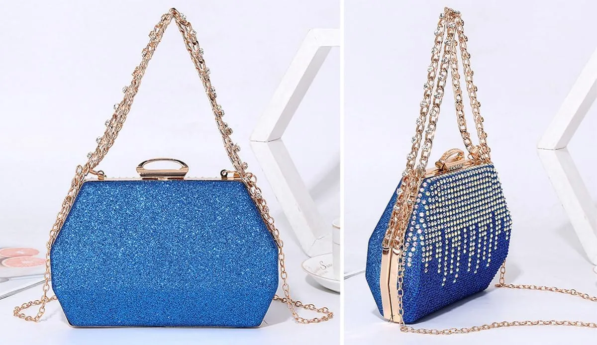 Womens Chic Evening Clutch Purse Shiny Rhinestone Totes Shoulder Crossbody Bag Handbag with Chain Dinner Wedding