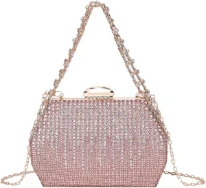Womens Chic Evening Clutch Purse Shiny Rhinestone Totes Shoulder Crossbody Bag Handbag with Chain Dinner Wedding