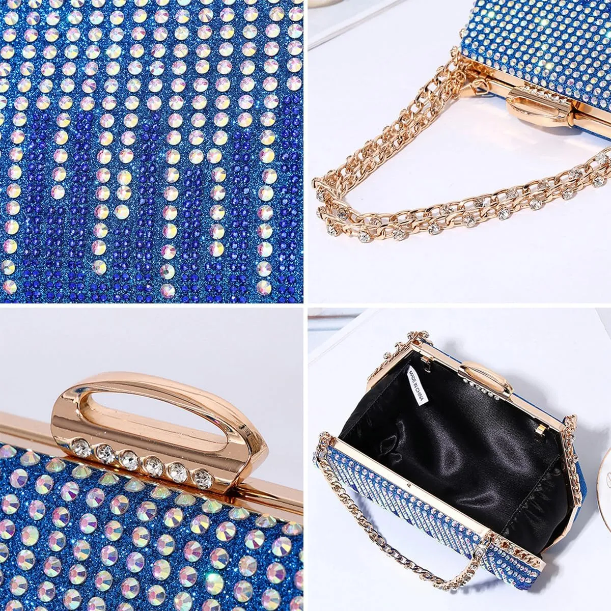 Womens Chic Evening Clutch Purse Shiny Rhinestone Totes Shoulder Crossbody Bag Handbag with Chain Dinner Wedding