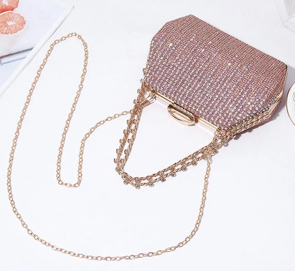 Womens Chic Evening Clutch Purse Shiny Rhinestone Totes Shoulder Crossbody Bag Handbag with Chain Dinner Wedding