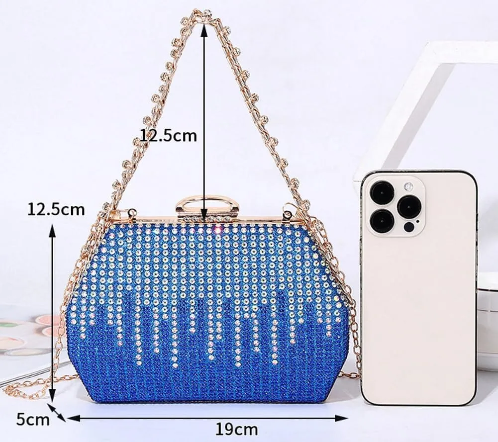 Womens Chic Evening Clutch Purse Shiny Rhinestone Totes Shoulder Crossbody Bag Handbag with Chain Dinner Wedding