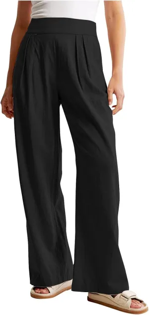 Women's Clothing Trendy Summer Linen Blend Ultra Wide-Leg Pant Long Slacks High Waist Trousers Casual Pants, S-3XL