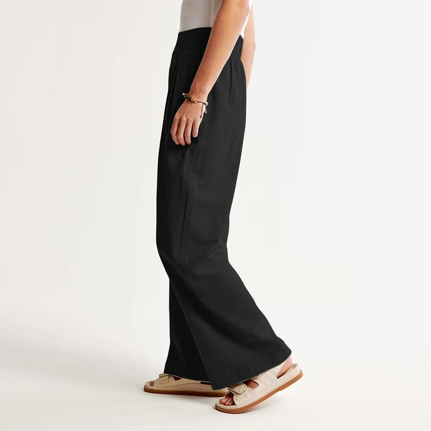 Women's Clothing Trendy Summer Linen Blend Ultra Wide-Leg Pant Long Slacks High Waist Trousers Casual Pants, S-3XL