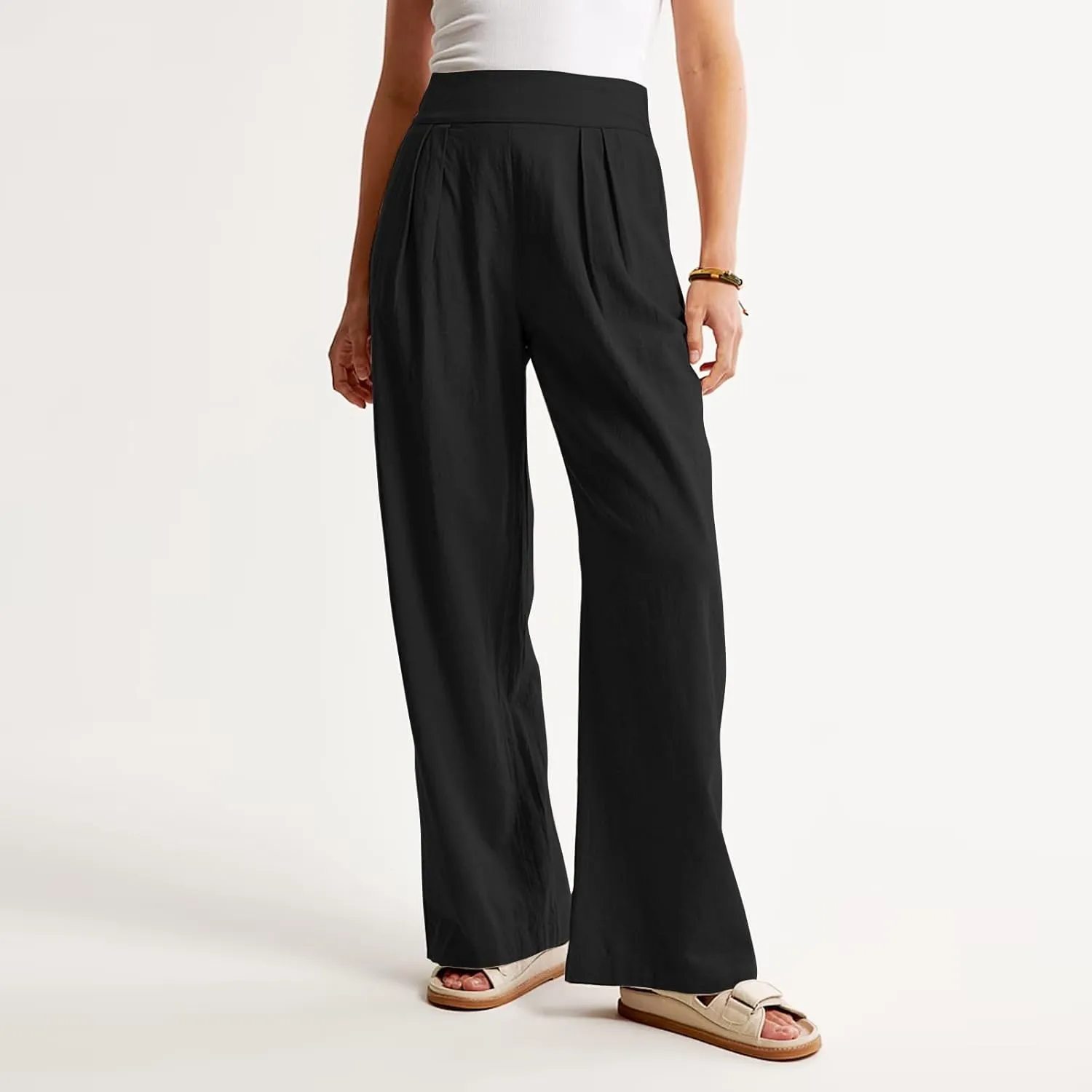 Women's Clothing Trendy Summer Linen Blend Ultra Wide-Leg Pant Long Slacks High Waist Trousers Casual Pants, S-3XL