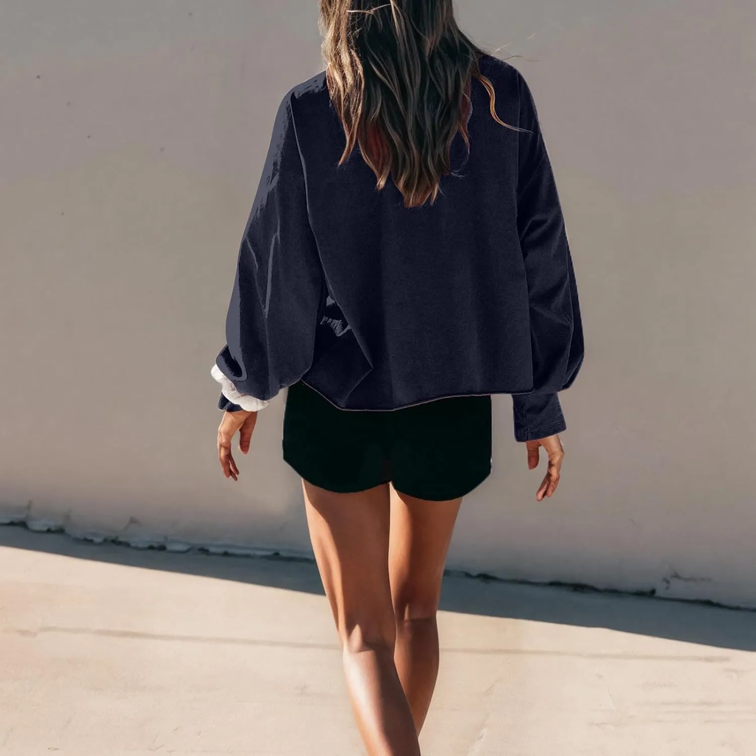 Womens Cropped Sweatshirts 2024 Fall Fashion Clothes Teen Girl Long Sleeve Oversized Crewneck Crop Pullover Tops