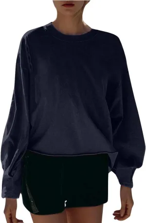 Womens Cropped Sweatshirts 2024 Fall Fashion Clothes Teen Girl Long Sleeve Oversized Crewneck Crop Pullover Tops