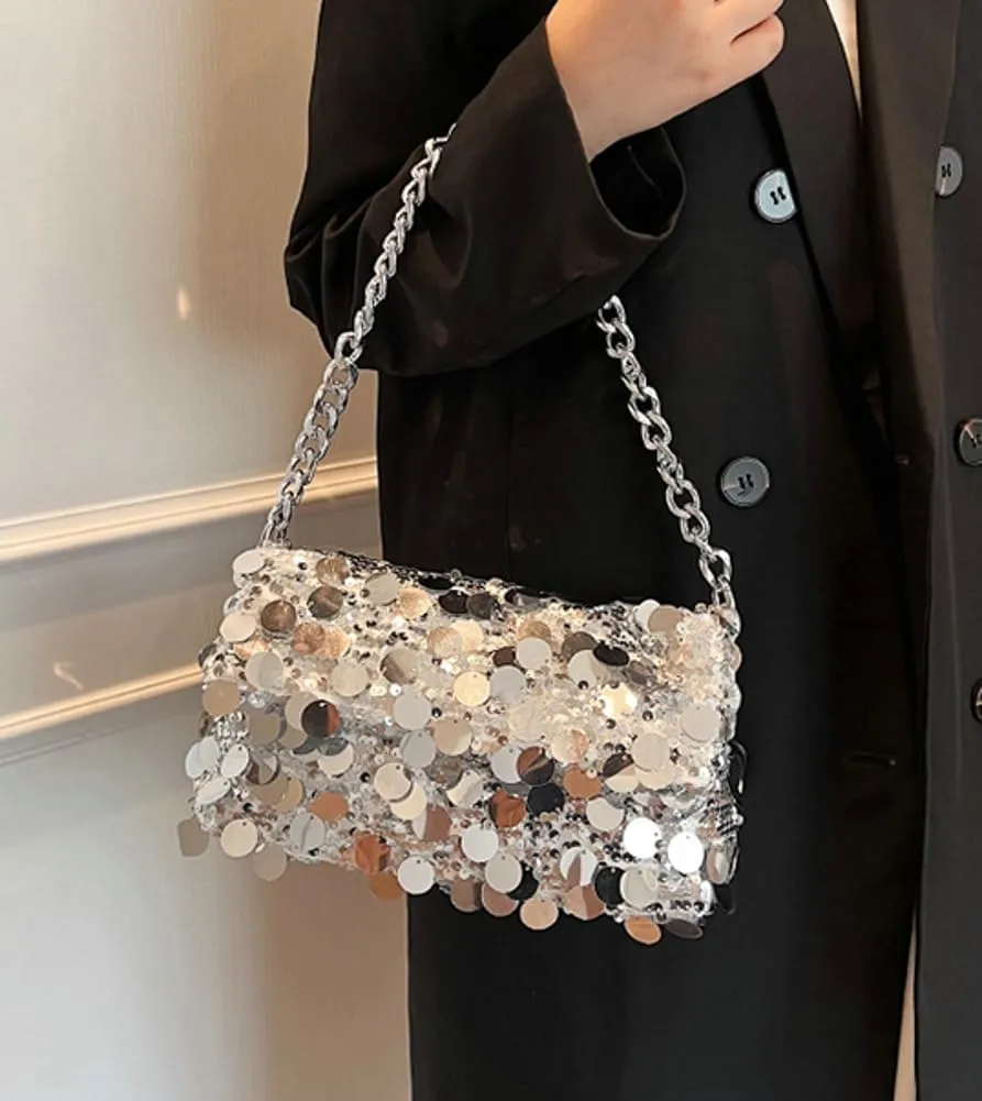 Womens Fashion Evening Clutch Purse Y2k Sparkly Glitter Sequin Shoulder Crossbody Bag Totes Satchel Wedding Party