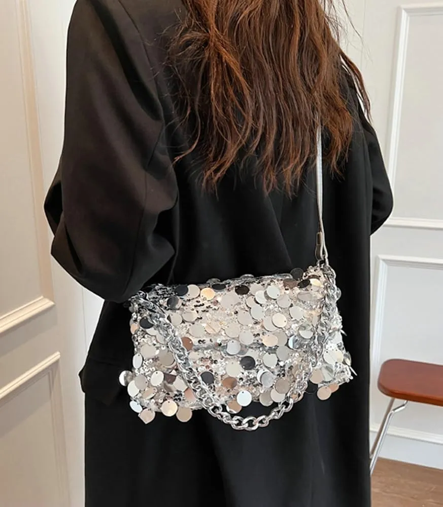 Womens Fashion Evening Clutch Purse Y2k Sparkly Glitter Sequin Shoulder Crossbody Bag Totes Satchel Wedding Party