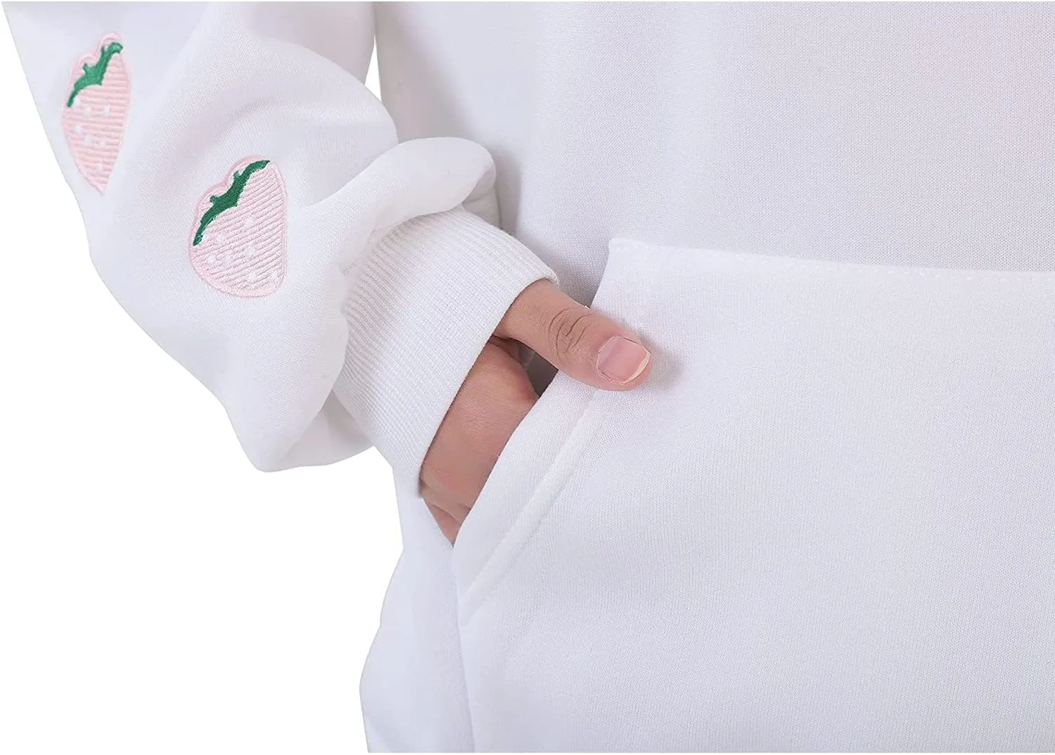 Womens Fashion Hoodies Strawberry Embroidery Trendy Hoodies Pullover Fall Winter Oversized Sweatshirt