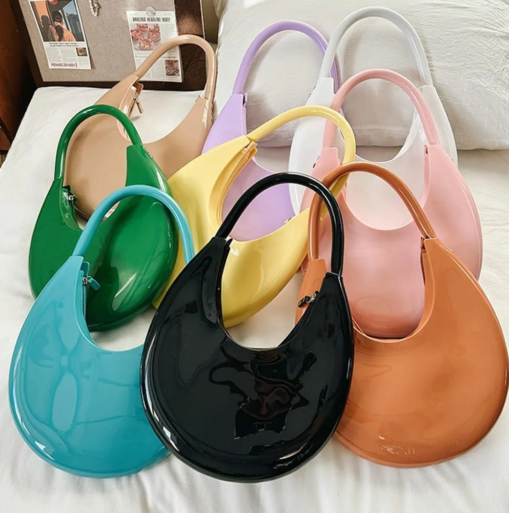 Womens Fashion Jelly Handbags Y2k rescent Shoulder Bag Small Totes Purse Armpit Satchel Summer Cute Clutch
