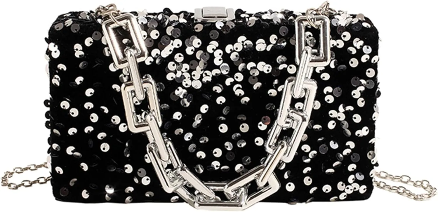 Women's Glitter Sequin Satchel Retro Evening Shoulder Bag Party Clutch Wedding Purse Fashion Crossbody Prom Handbagbag1867OWOISS