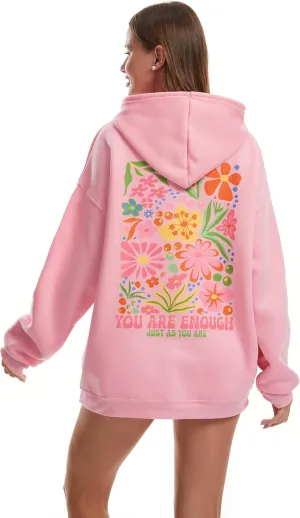 Women's Graphic Trendy Hoodie Pink Printing Hoodie Long Sleeve Pullover Beach Sweatshirt