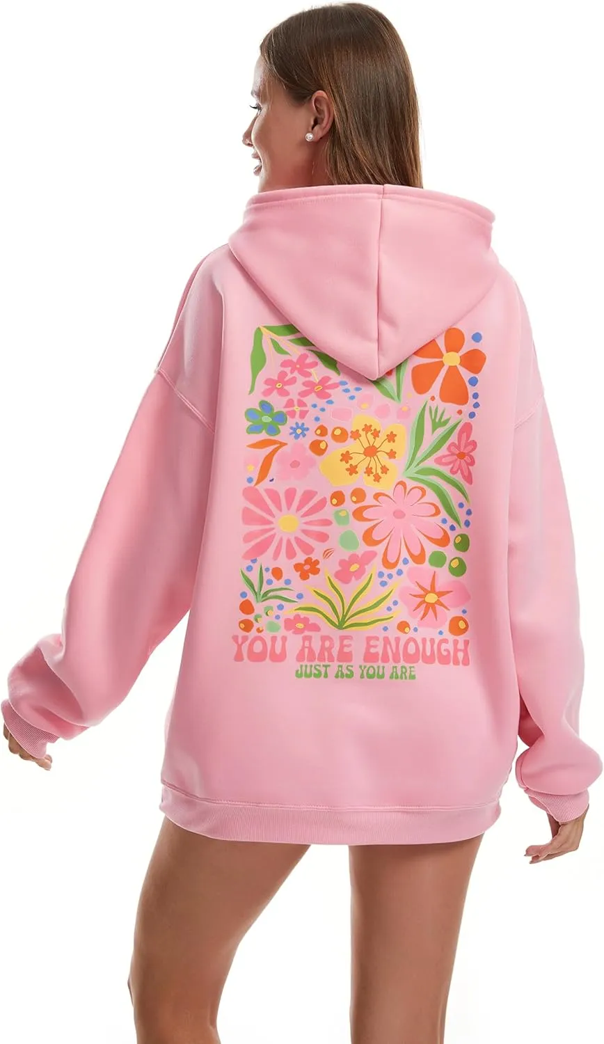 Women's Graphic Trendy Hoodie Pink Printing Hoodie Long Sleeve Pullover Beach Sweatshirt