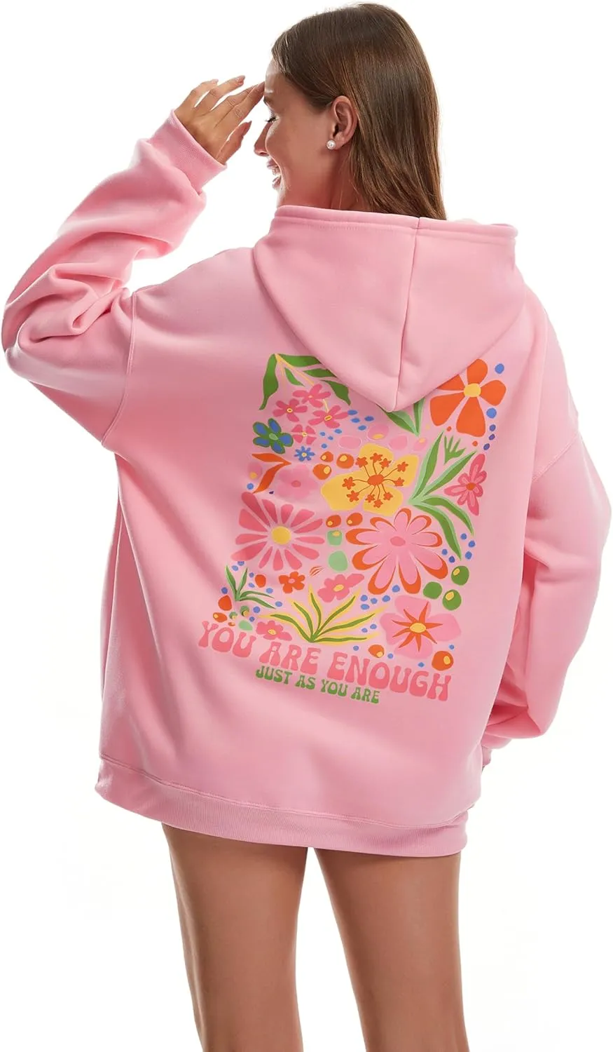 Women's Graphic Trendy Hoodie Pink Printing Hoodie Long Sleeve Pullover Beach Sweatshirt