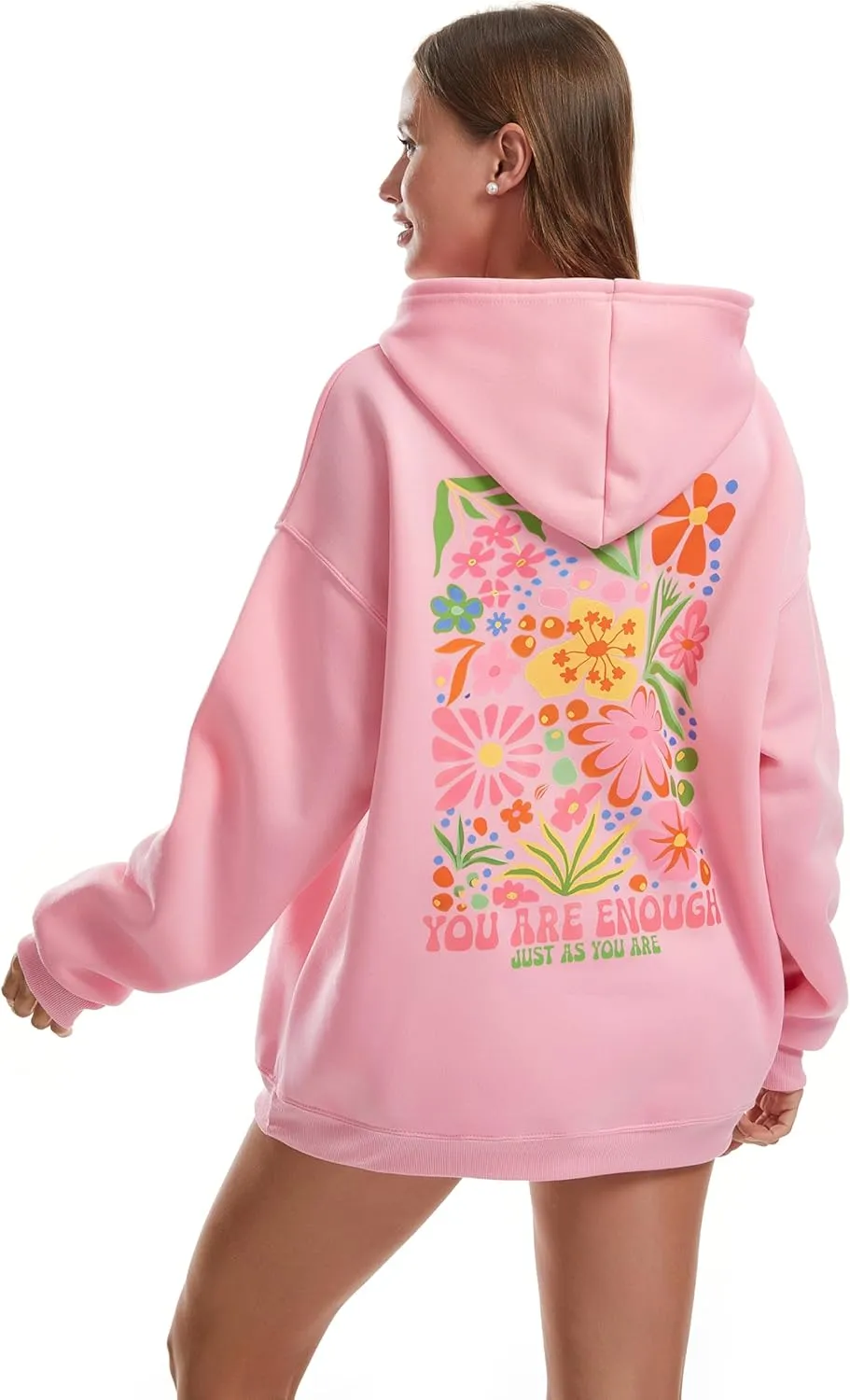 Women's Graphic Trendy Hoodie Pink Printing Hoodie Long Sleeve Pullover Beach Sweatshirt
