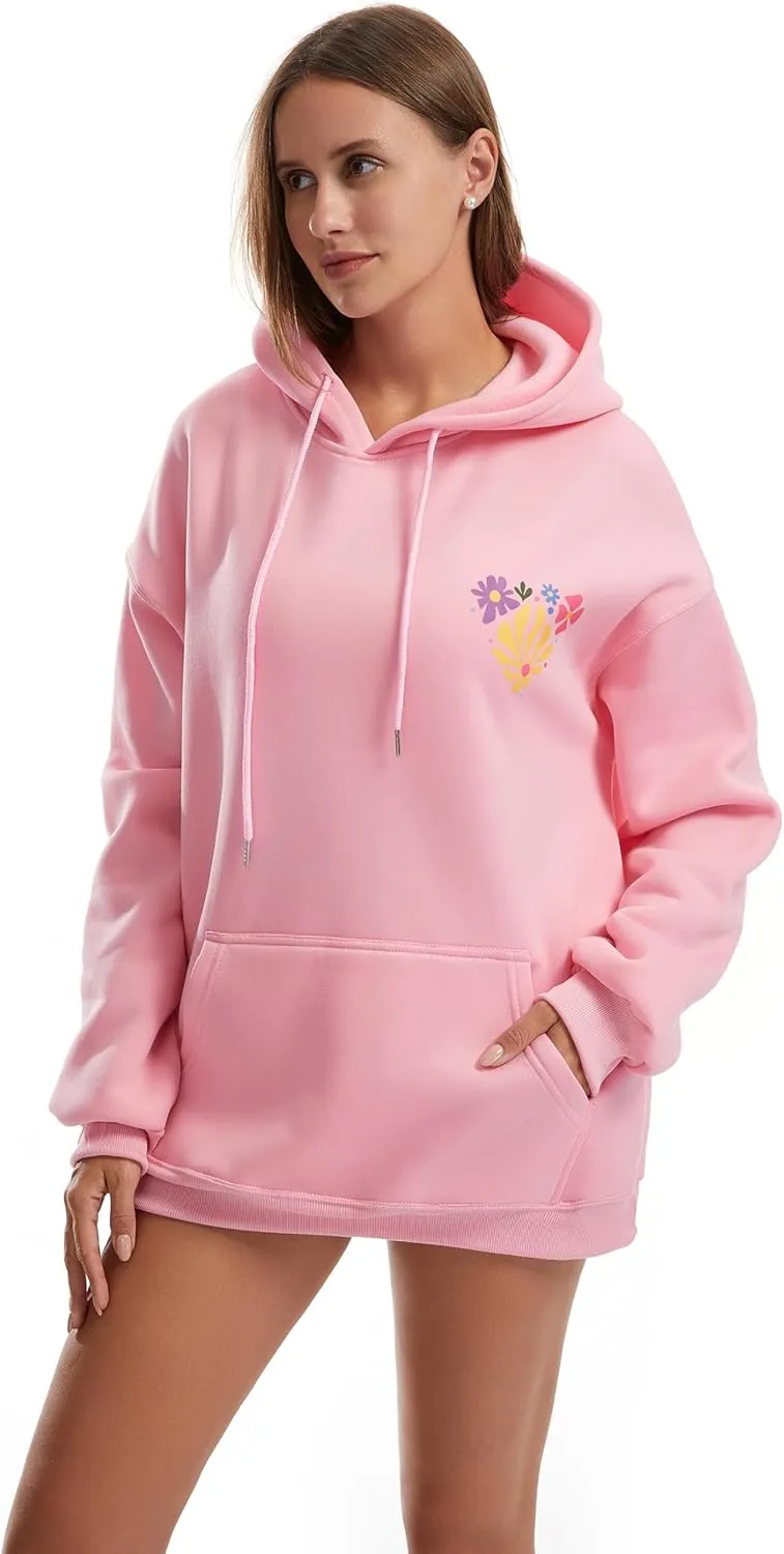 Women's Graphic Trendy Hoodie Pink Printing Hoodie Long Sleeve Pullover Beach Sweatshirt