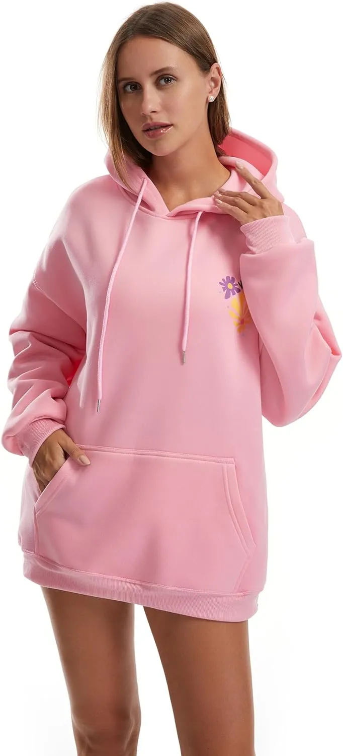 Women's Graphic Trendy Hoodie Pink Printing Hoodie Long Sleeve Pullover Beach Sweatshirt