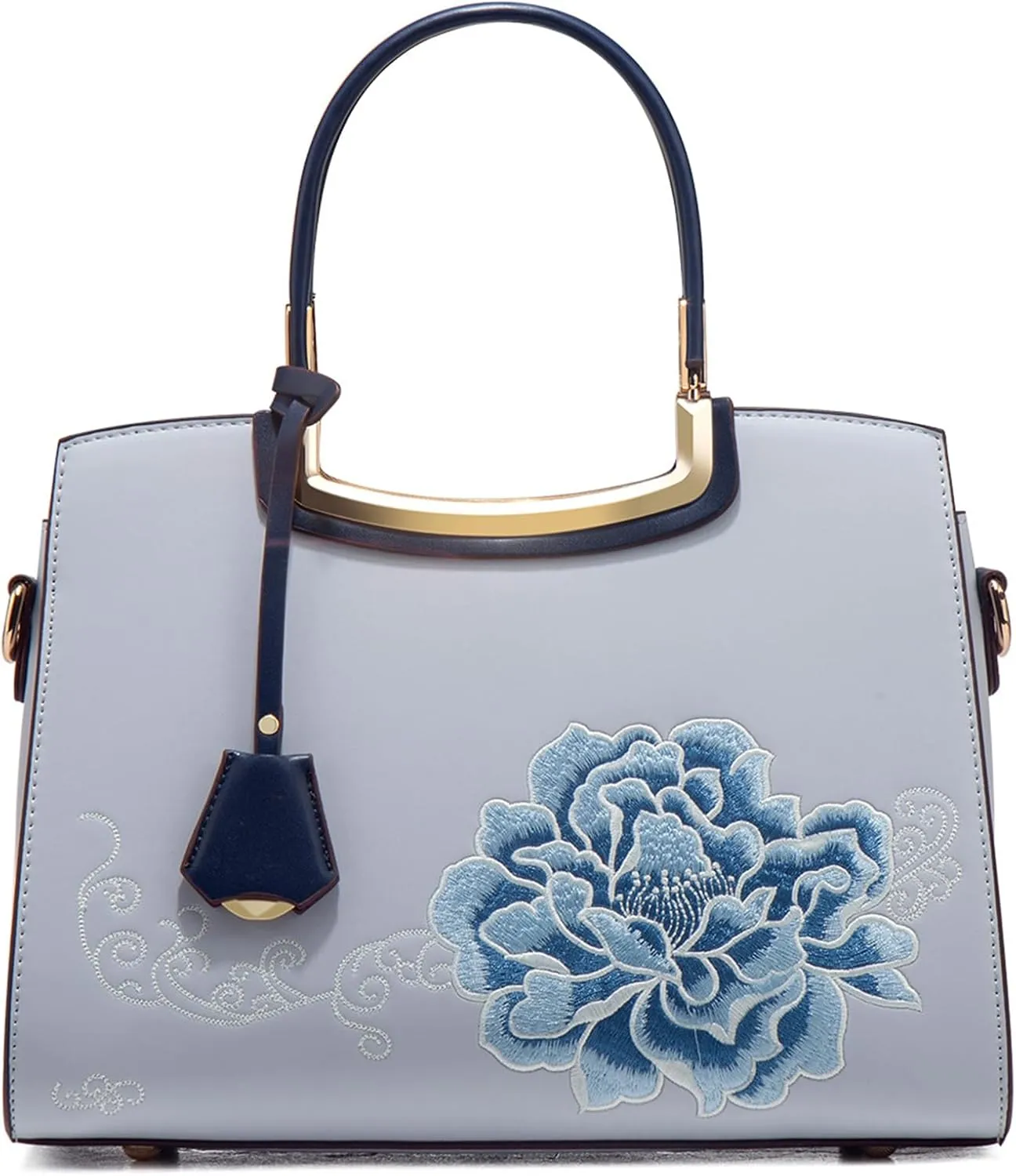 Women's Handbag Puese PU Leather Flower Embroidery Shoulder Bag Chic Crossbody Large Commuter Top Handle Satchel Bagbag62OWOISS