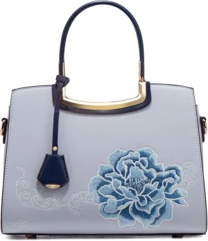 Women's Handbag Puese PU Leather Flower Embroidery Shoulder Bag Chic Crossbody Large Commuter Top Handle Satchel Bagbag62OWOISS