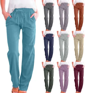 Women's High Waist Wide Leg Casual Pants,Comfortable Linen Loose Fit Cotton Trousers Lounge and Office Pants
