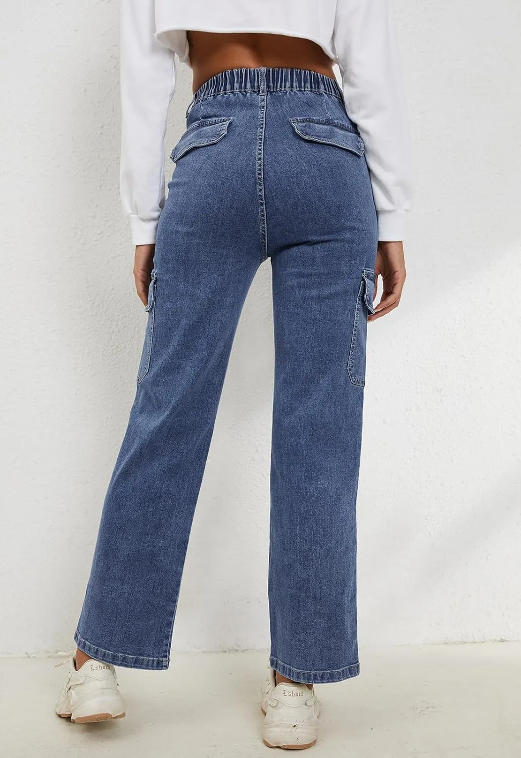 Women's High Waisted Cargo Jeans Stretch Wide Leg Denim Pants Trendy