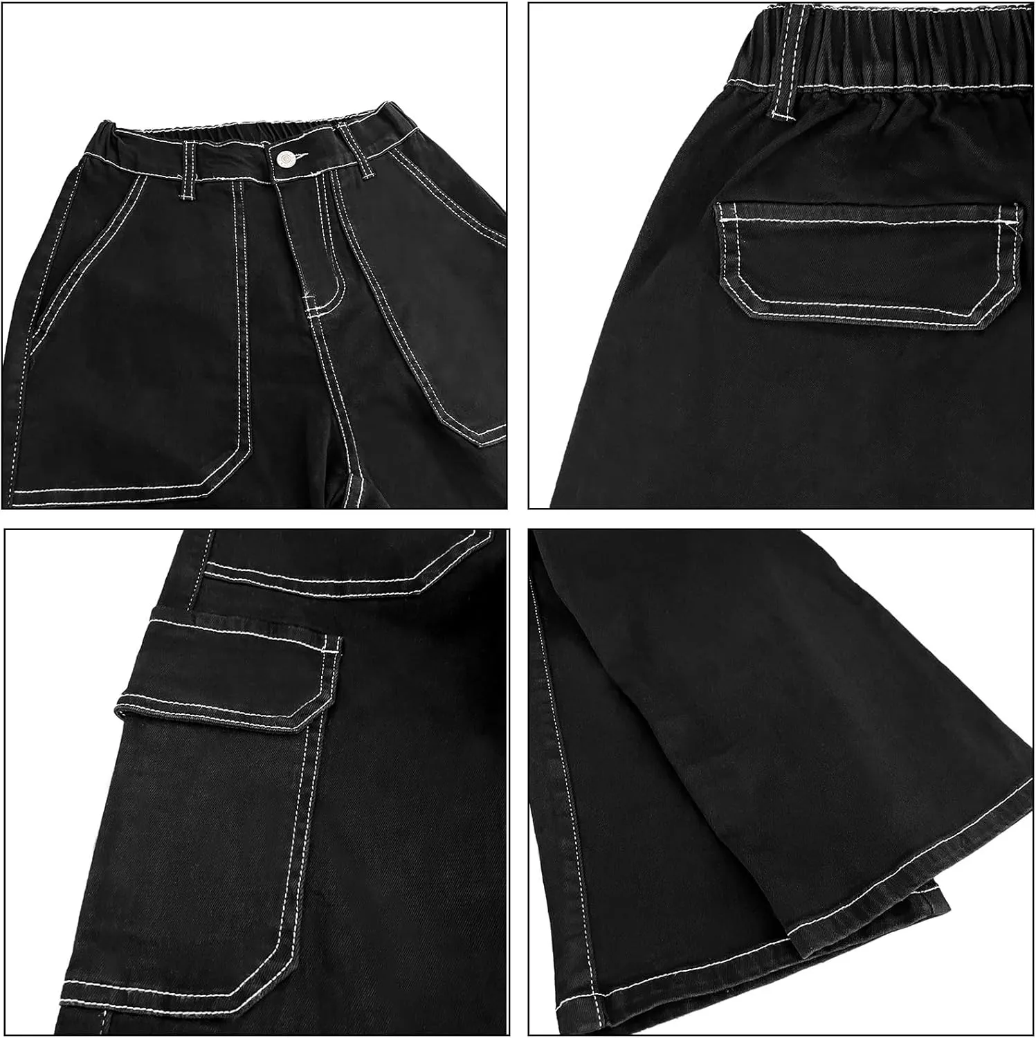 Women's High Waisted Cargo Jeans Stretch Wide Leg Denim Pants Trendy
