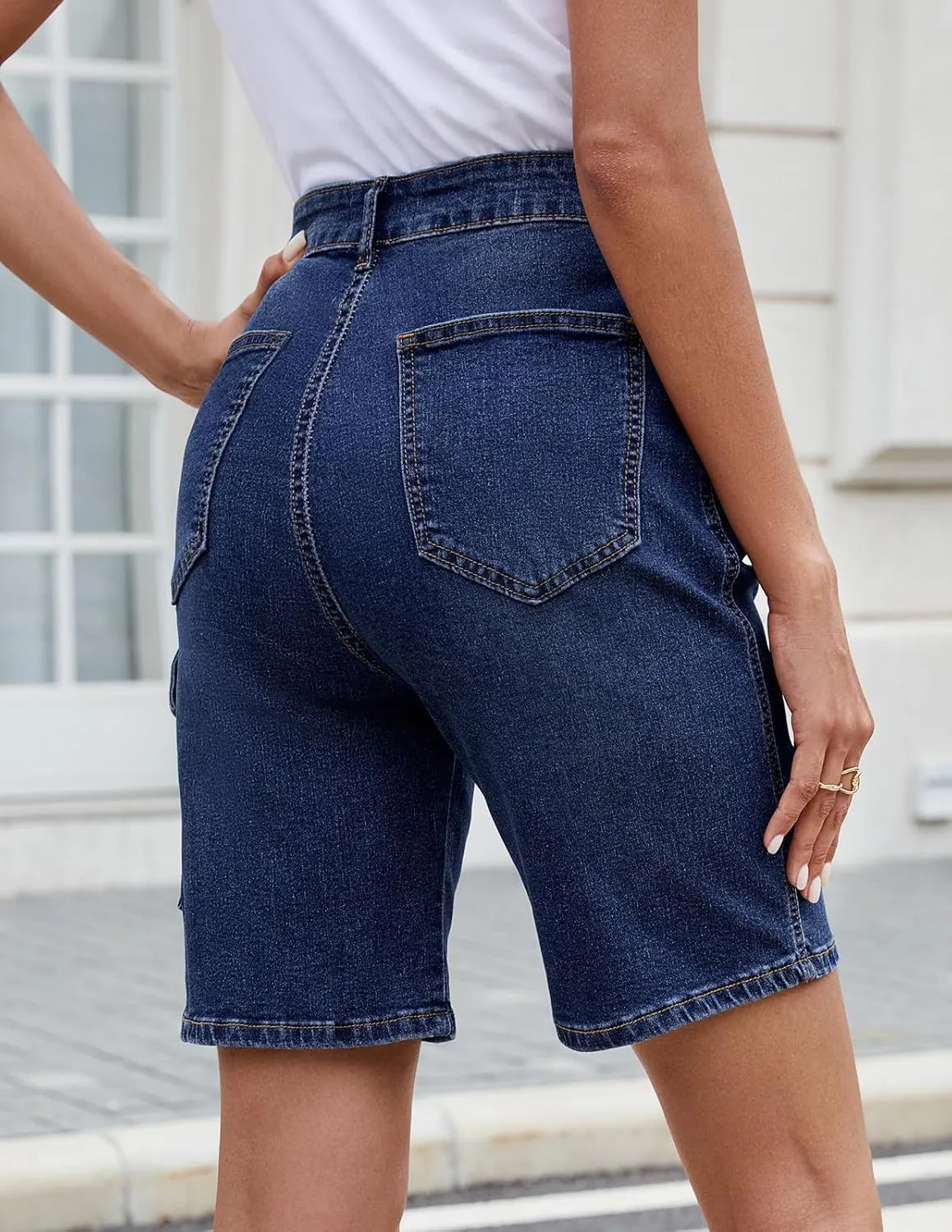 Women's High Waisted Stretchy Bermuda Denim Shorts - Trendy Casual Loose Fit