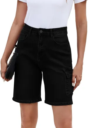 Women's High Waisted Stretchy Bermuda Denim Shorts - Trendy Casual Loose Fit