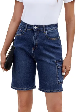 Women's High Waisted Stretchy Bermuda Denim Shorts - Trendy Casual Loose Fit