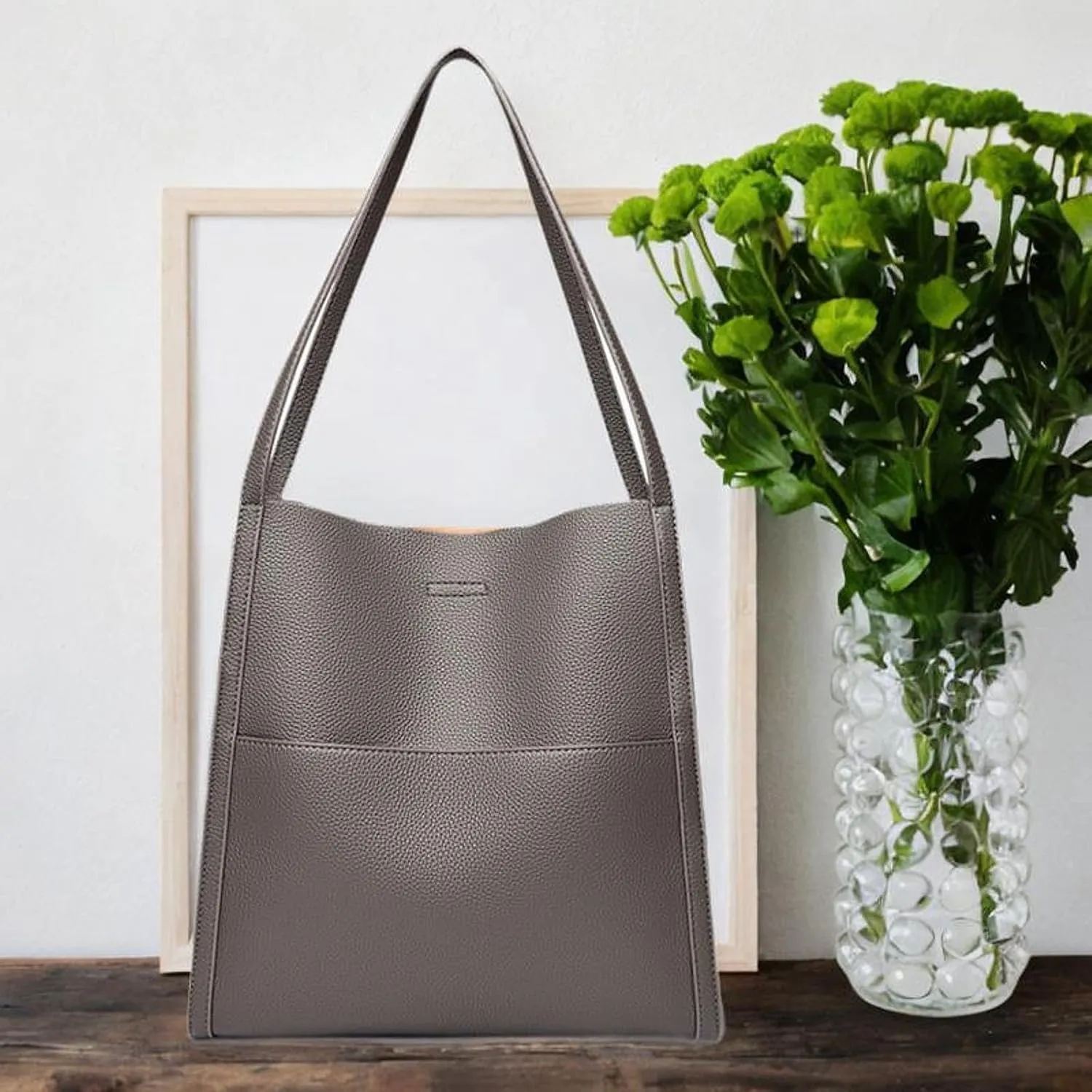 Women's Leather Shoulder Bag Satchel Trendy Bucket Bag for Outdoor Vacation Work
