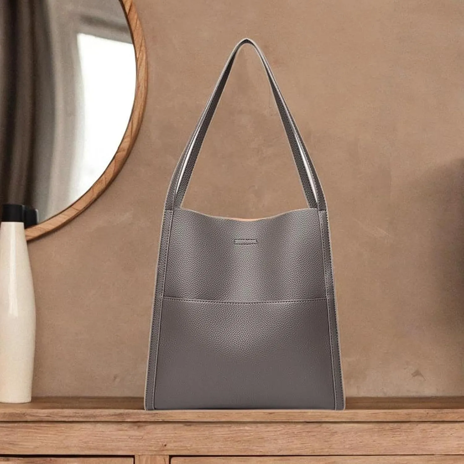Women's Leather Shoulder Bag Satchel Trendy Bucket Bag for Outdoor Vacation Work