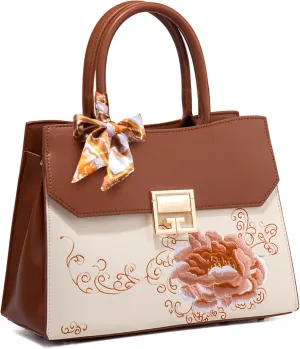 Women's luxury Handbag Purse PU Leather Flower Embroidery Crossbody Chic Shoulder Bag Elegant Top Handle Satchel Bagbag101OWOISS