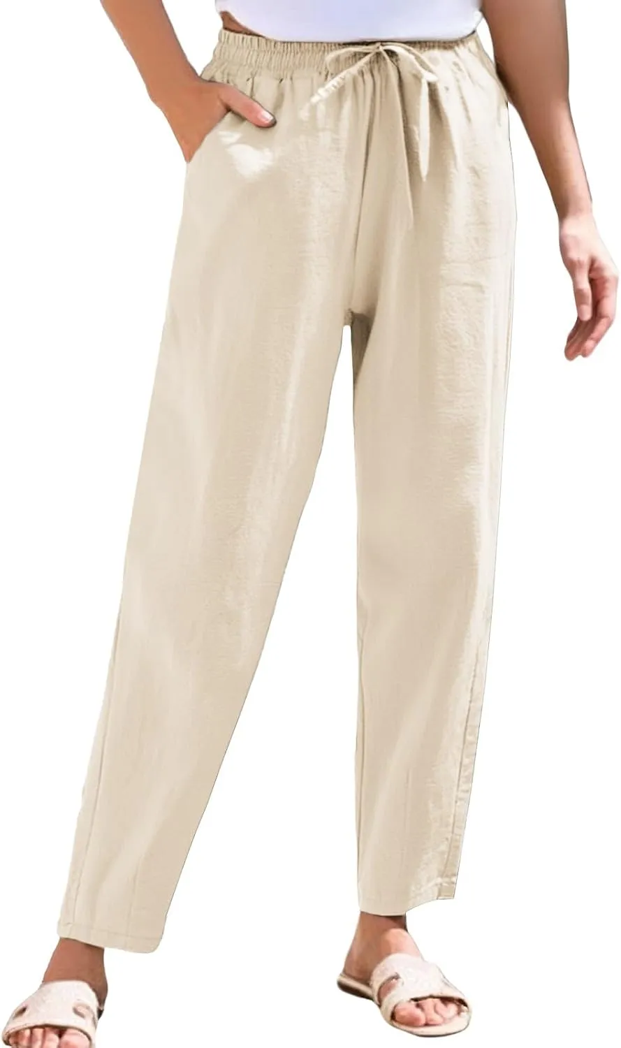 Women's Pants, Linen Casual Pants Straight Leg Peasant Women Trendy Teacher Wide