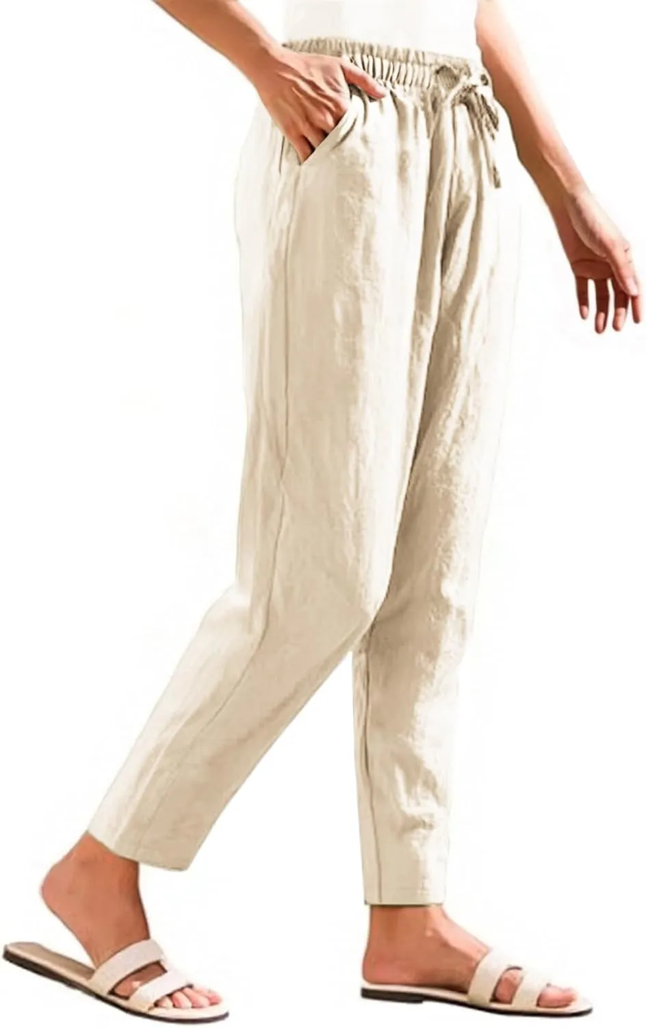 Women's Pants, Linen Casual Pants Straight Leg Peasant Women Trendy Teacher Wide