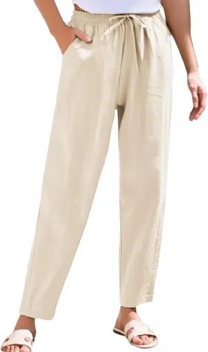 Women's Pants, Linen Casual Pants Straight Leg Peasant Women Trendy Teacher Wide