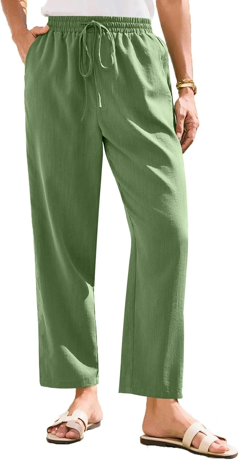 Womens Pants, Linen Straight Leg Peasant Pants Trendy Casual Wide Comfy Lounge