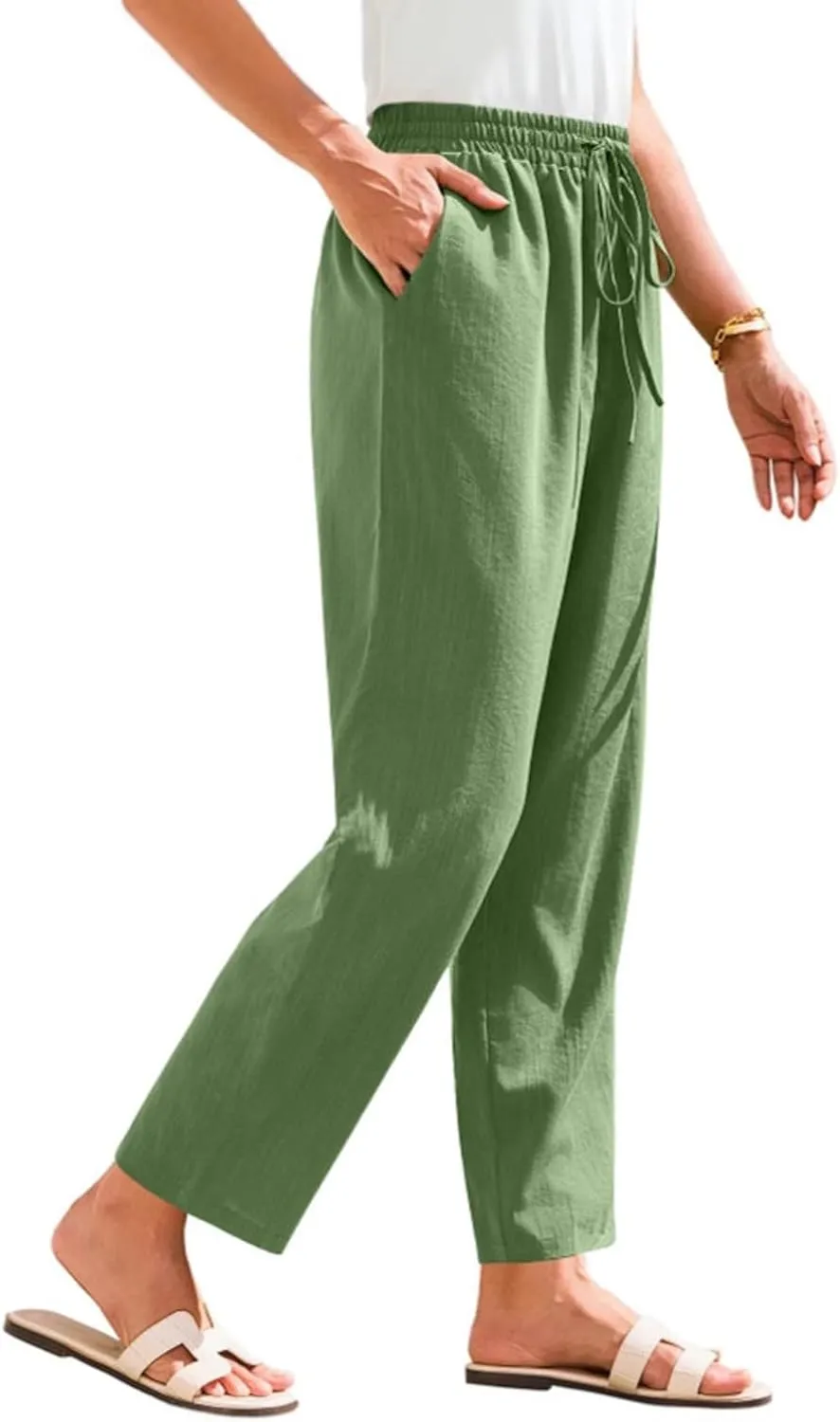 Womens Pants, Linen Straight Leg Peasant Pants Trendy Casual Wide Comfy Lounge