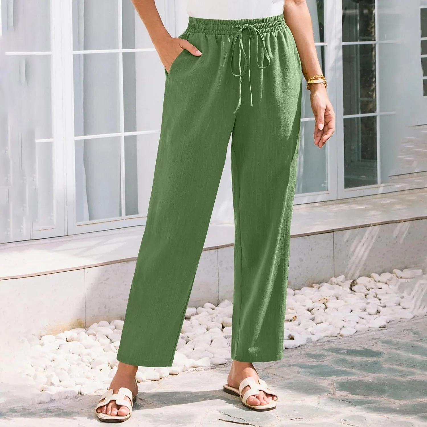 Womens Pants, Linen Straight Leg Peasant Pants Trendy Casual Wide Comfy Lounge