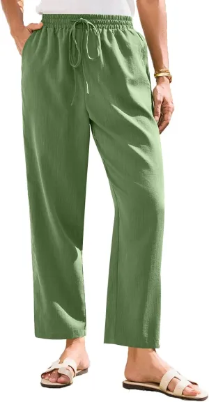 Womens Pants, Linen Straight Leg Peasant Pants Trendy Casual Wide Comfy Lounge