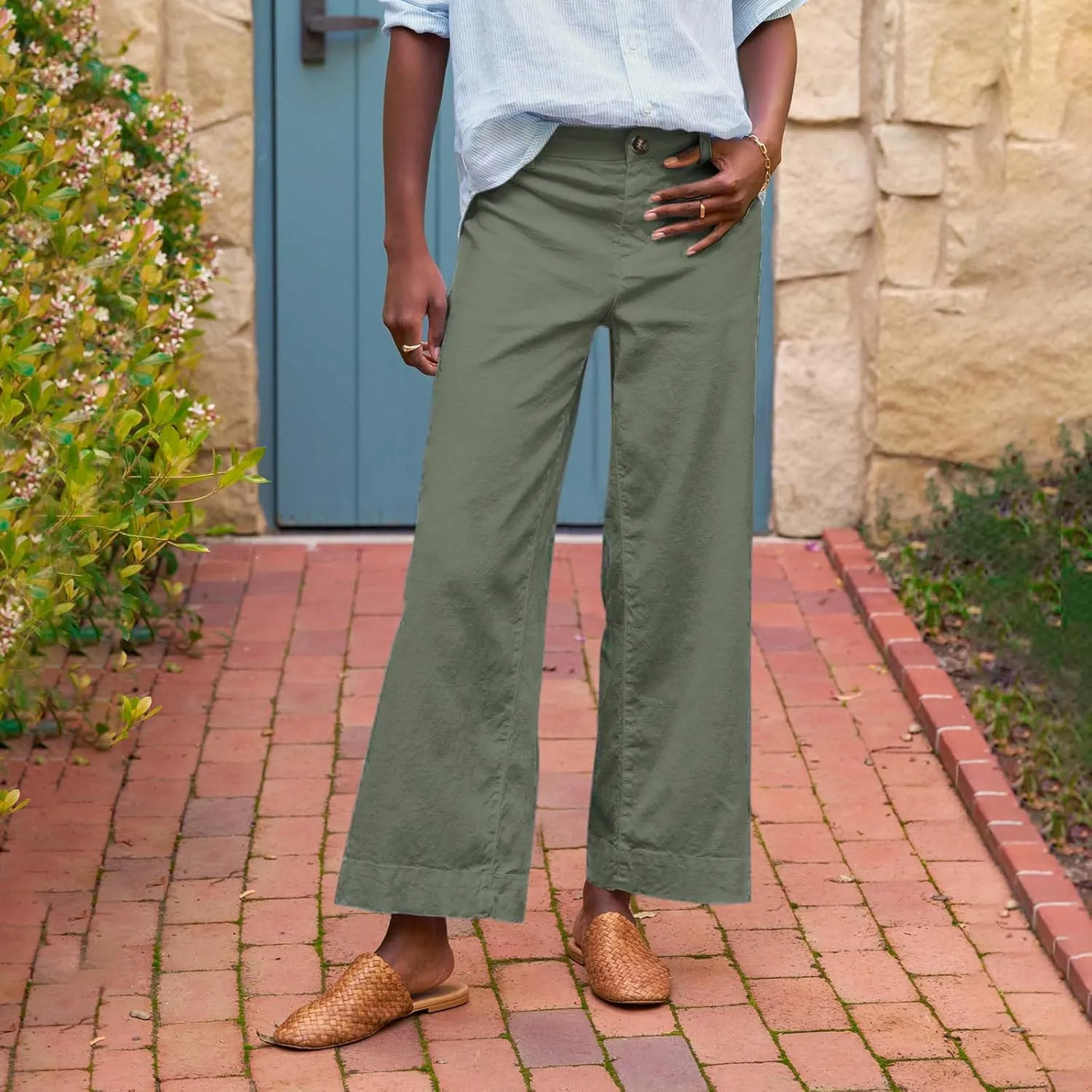 Women's Pants, Straight Leg Linen Peasant Pants Casual Sweatpants Wide Stretchy Trendy