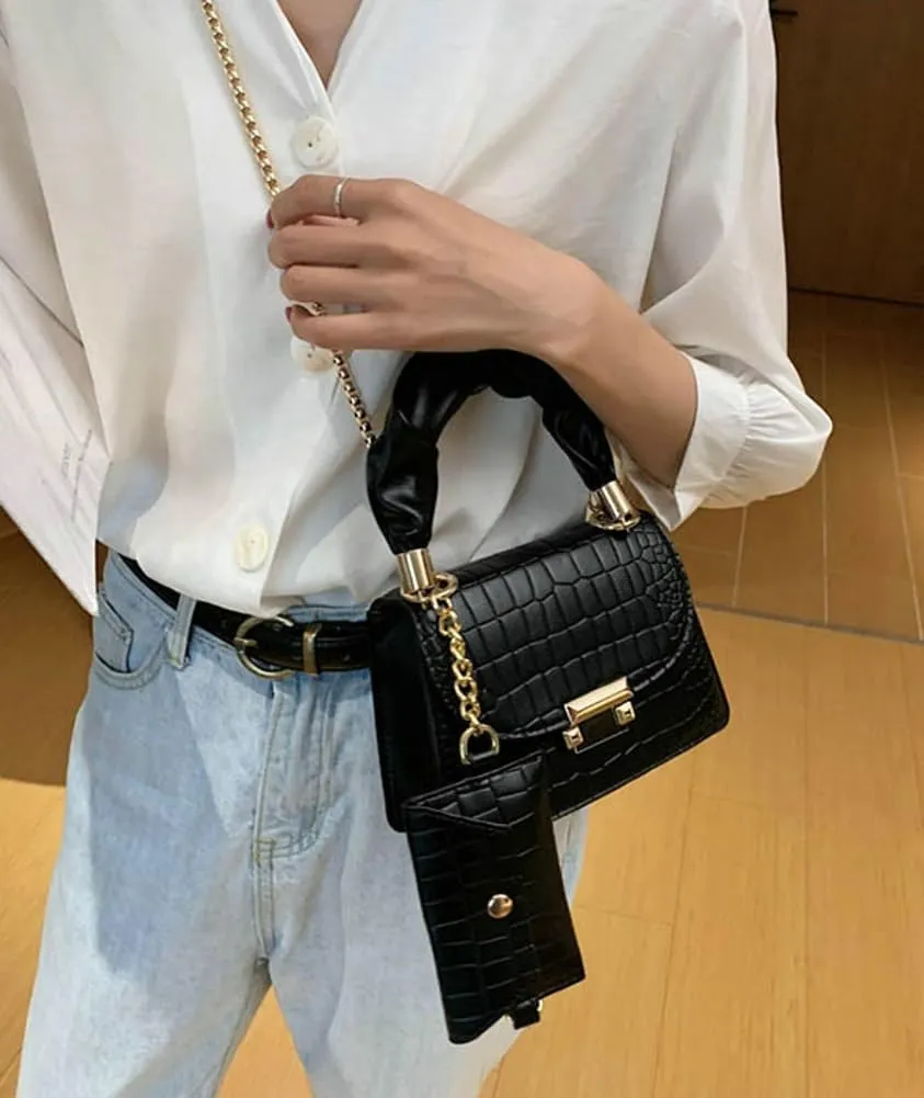 Womens PU Leather Purses Luxury Handbag Flap Shoulder Crossbody Satchel Crocodile Pattern Clutch Ladies Totes