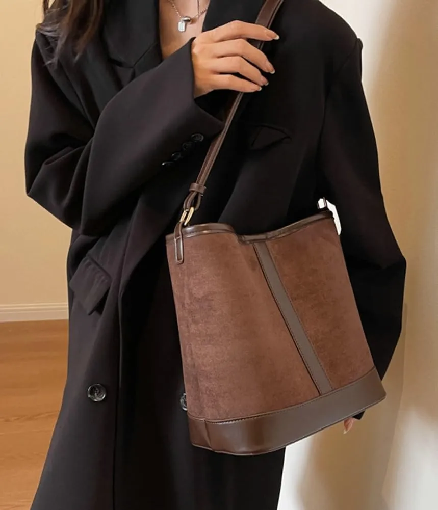 Women's Retro Shoulder Bag Totes Handbag Suede Large Bucket Underarm Purse Casual Satchel Travel Winter Fall 2024